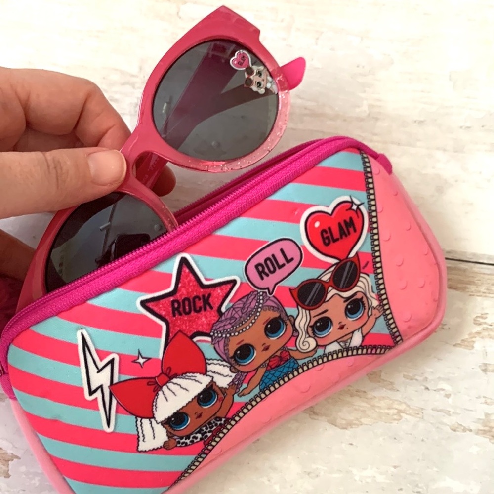 Girls Lol Doll Sunglasses & Carrying Case Pink Glitter Fits Toddlers & Kids